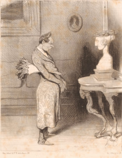 To say that Arsinoé was not happy to be portrayed, Caricature of a man by the bust of his wife,