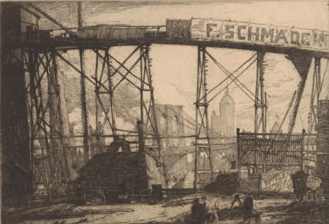 View of New York from a workshop, print, printmaker: Henry Wilfrid Deville (signed by artist),