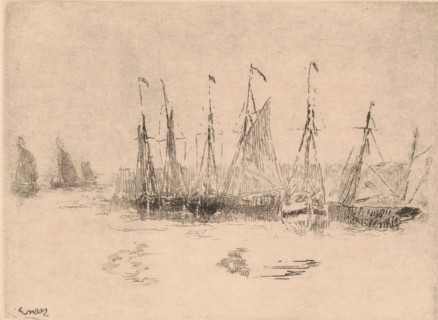 Les chaloupes, Sailboats in the water, print, printmaker: James Ensor, 1888, paper, etching,