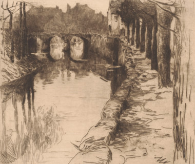 Old bridge in Diksmuide, Vieux Pont, Old bridge over a canal in Diksmuide, print, watermark: 'Van