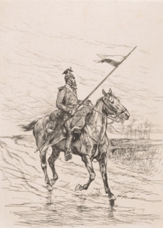 Ulaan in stormy weather, print, printmaker: Edouard Detaille, France, 1858 - 1912, paper, chine