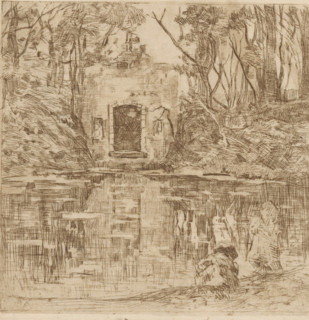 Ruins by a pond (Lage Vuursche) (original title), print, printmaker: Willem de Zwart, c. 1896,