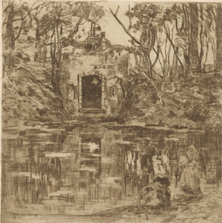 Ruins by a pond, print, printmaker: Willem de Zwart, c. 1896, paper, etching, drypoint, intaglio