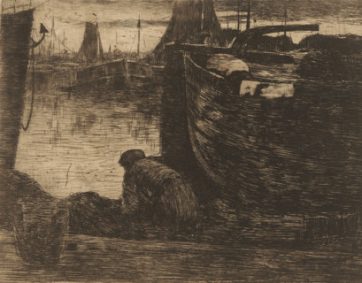 At the Quay (original title), Man at the quay of a harbor, print, printmaker: Willem de Zwart