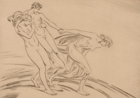 Two women kidnap a man, print, printmaker: Ludwig von Hofmann (signed by artist), 1871 - 1945,