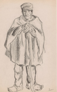 Standing man leaning on a staff, print, printmaker: Maximilien Luce (signed by artist), 1876 -