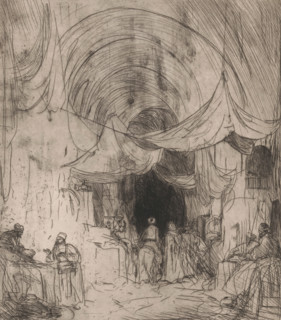 Turkish bazaar with stretched sails, print, printmaker: Marius Bauer (signed by artist), 1892,