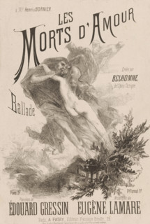 Song sheet with two lovers embracing each other, Les morts d'amour, print, printmaker: Eugène