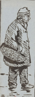 Old man with basket, print, printmaker: Henri Charles Guérard (signed by artist), 1856 - 1897,