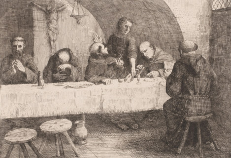 Le réfectoire, Refectory with praying monks, print, printmaker: Alphonse Legros, France, printer