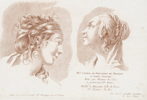 Title print with two women's heads, Compositions with human body parts, Cahier de principals du
