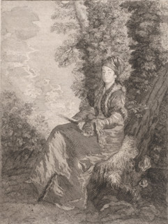Portrait of a dreamy woman with a fan, print, printmaker: Pierre Alexandre Aveline, France, after