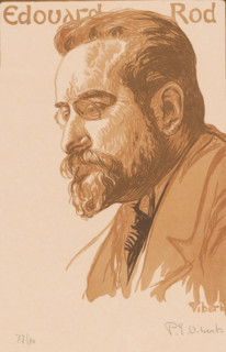 Portrait of Édouard Rod, Edouard Rod, print, printmaker: Pierre-Eugène Vibert (signed by artist),