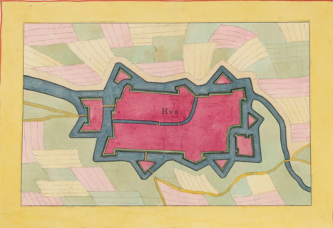 Rue, Fortress plan of Rue, area plan, print, album page, This print is part of an album., after