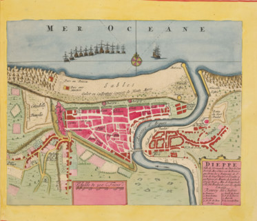 Map of Dieppe, Dieppe. Ville de Normandie au Pais de Caux, area plan, print, album page, This print
