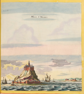 View of Mont Saint-Michel, Mont St. Michel, print, album page, This print is part of an album.,