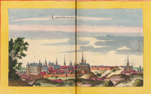 Chasteau-Dun, View of Châteaudun, print, album page, This print is part of an album., publisher: