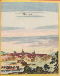 Mortaigne, View of Mortagne-au-Perche, print, album page, This print is part of an album.,