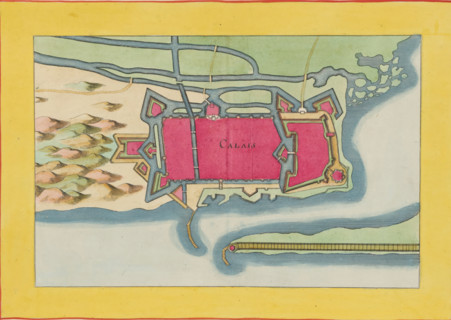 Fortress map of Calais, Calais, area plan, print, album page, This print is part of an album.,