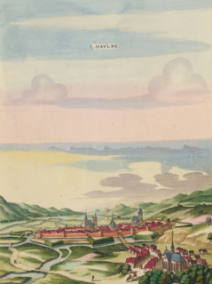 View of Chauny, Chaulny, print, album page, This print is part of an album., after drawing by Jan