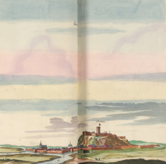View of Guise, Guise, print, album page, This print is part of an album., after drawing by Jan