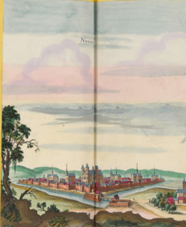 View of Noyon, Noyon, print, album page, This print is part of an album., after drawing by Jan