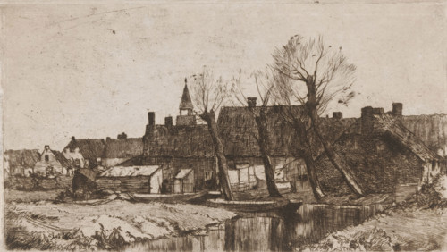 Village view, print, printmaker: Chris van der Windt, 1887 - 1952, paper, etching, drypoint,