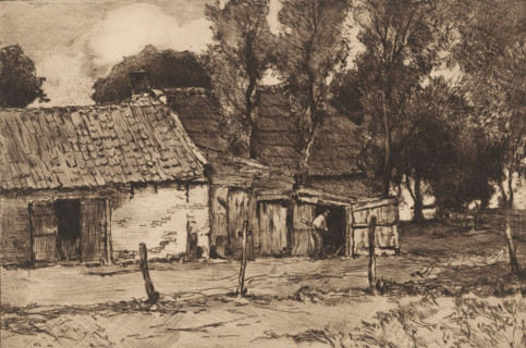 Farmhouse with barn, print, printmaker: Chris van der Windt (signed by artist), 1887 - 1952, paper,