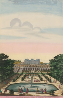 View of the large pond with fountain and the orangery of the Château de Meudon, Veüe et perspective