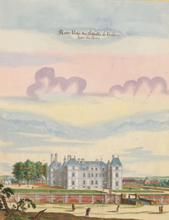Prosp. dess Schlosses d'Escouan 5 Meijlen von Parijs, View of Château de Berny from the gardens,