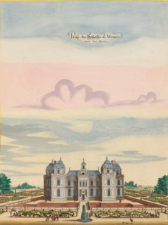 Prosp. des Schlosses de Verneuil gegen dem Garten, View of Château de Verneuil from the gardens,
