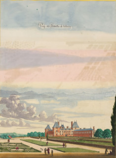 Prosp. des Schlosses de Villeroy, View of Château de Villeroy from the gardens, print, album page,