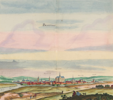 Beauvais, View of the city of Beauvais, print, album page, View of the city of Beauvais. Print is