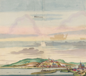 Meulan, View of the city of Meulan, print, album page, View of the city of Meulan. In the