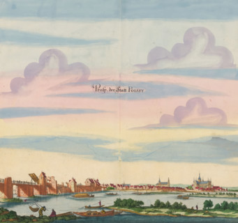 Prosp. der Statt Poissy, View of the city of Poissy, print, album page, View of the city of Poissy.