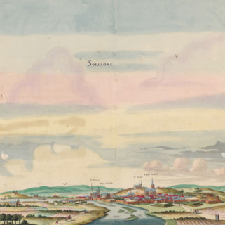 Soissons, View of the city of Soissons, print, album page, View of the city of Soissons. In the