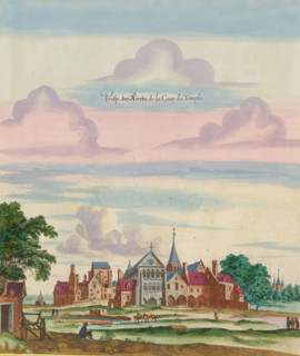 View of the buildings of the Templar monastery and church in Paris, Prosp. der Kirche de la Cour du