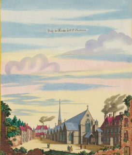 View of the Carthusian Church in Paris, Prosp. der Kirche de RP Chartreux, print, album page, View