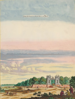 Prosp. du Cours de La Reijne Mere au Parijs, View of the entrance to the court of Anne of Austria
