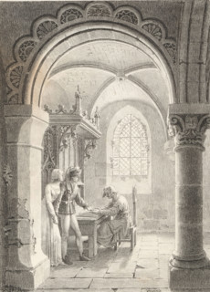 Chapel with a man and a woman for a clergyman, Receuil de dessins sur pierre, Series of