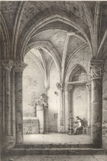 Nun with parrot in a chapel, Series of lithographs, Receuil de dessins sur pierre, print, album