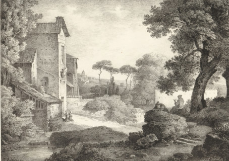 Landscape with clergymen, Series of lithographs, Receuil de dessins sur pierre, print, album page,