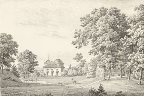 Park landscape with house, Receuil de dessins sur pierre, Series of lithographs, print, album page,