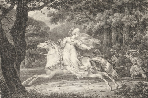 Woman on horseback, Receuil de dessins sur pierre, Series of lithographs, print, album page, Woman
