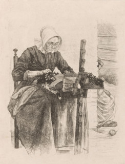 Lacemaker in 's Gravemoer (original title), print, printmaker: Jan Veth, 1885, Jan Veth,