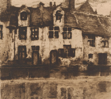 Houses along the canal, print, printmaker: attributed to Albert Baertsoen, 1876 - 1922, Attributed