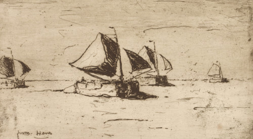 Sailing ships on the Scheldt, print, printmaker: Frans Hens, 1866 - 1928, paper, etching, intaglio