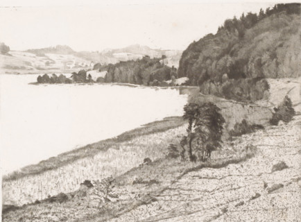 Landscape with a lake, print, printmaker: Paul Herrmann (signed by artist), 1914, paper, drypoint,