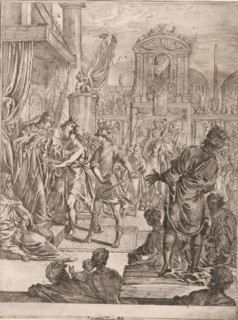 Paris makes itself known to Hector Priamus, print, printmaker: attributed to Pierre Lemaire, after