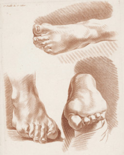 Three feet in different positions, 5.e Feuille du 5.e Cahier., Compositions with parts of the human